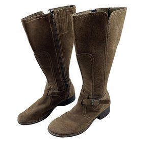 Clarks Derby Palace Suede Mid Calf Boots Womens Size 8 Brown Zip Up Strap Buckle
